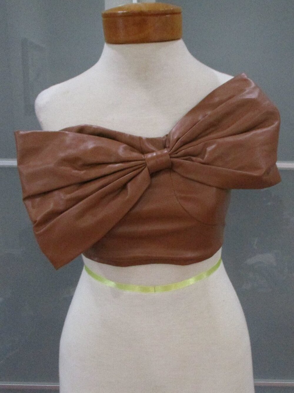 day + moon Vegan Leather Dramatic Bow Smocked Strapless Tube Top